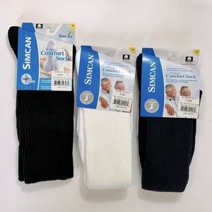 Simcan Men's Medium Diabetic Socks 3 Pair  (2 Black 1 White) New in Package
